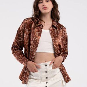 West Of Melrose Button Down Shirt Womens SIze M Brown Combo Paisley Collared